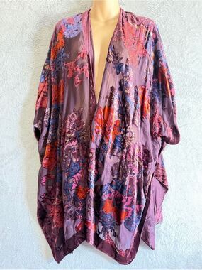 Saachi Floral Purple Embroidered Kimono Jacket OS